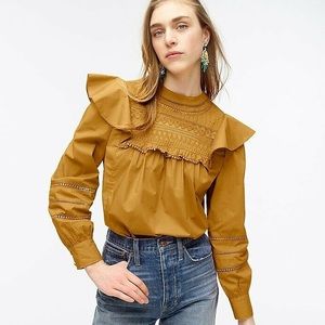 J. Crew Crocheted Lace Ruffle Top - Honey Brown - Size XS
